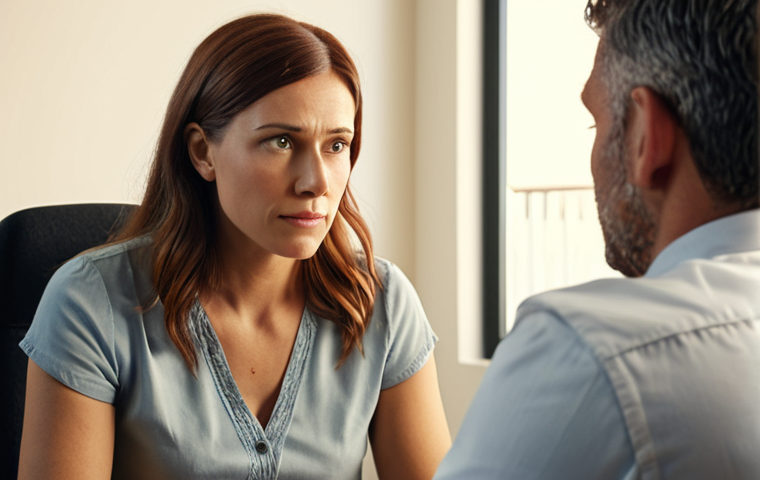 **
A therapist attentively listening to a client in a warmly lit, comfortable office. The client is sharing a personal story with a thoughtful expression. Emphasize trust and confidentiality. Focus on creating a safe and supportive atmosphere. Style: Realistic, empathetic.
**