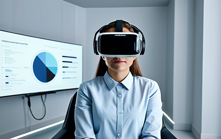 A professional individual, fully clothed in modest business attire, sits in a sleek, futuristic virtual reality therapy room. They are wearing a clean VR headset, with subtle, abstract holographic data visualizations of memories floating around them, symbolizing deep self-reflection and healing through advanced technology. The setting is modern and minimalist, conveying a sense of calm and introspection. safe for work, appropriate content, fully clothed, professional, perfect anatomy, correct proportions, natural pose, well-formed hands, proper finger count, natural body proportions, high quality, studio lighting.