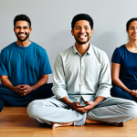 Community Support**

"A diverse group of people in a community center, fully clothed, participating in a mindfulness workshop, safe for work, appropriate content, professional setting, perfect anatomy, natural proportions, everyone smiling, learning meditation techniques, modest clothing, promoting mental health awareness, family-friendly atmosphere, high quality."

**