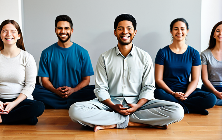 Community Support**
"A diverse group of people in a community center, fully clothed, participating in a mindfulness workshop, safe for work, appropriate content, professional setting, perfect anatomy, natural proportions, everyone smiling, learning meditation techniques, modest clothing, promoting mental health awareness, family-friendly atmosphere, high quality."
**