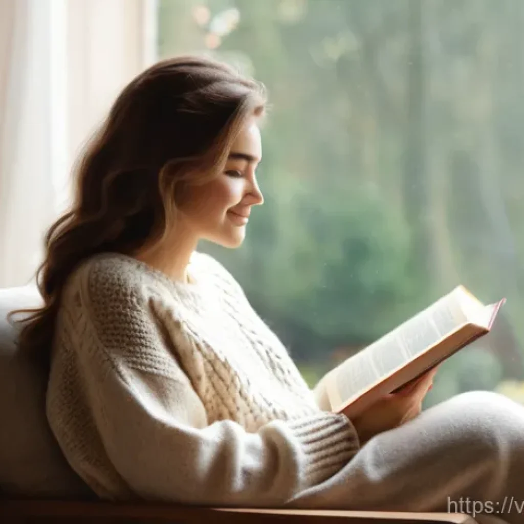 자서전적 치료법의 지속적인 학습 방법 - A young woman in her early twenties, with long, wavy brown hair, is sitting comfortably in a plush a...