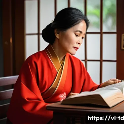 Home 33 자서전적 치료법의 단점과 한계 - A thoughtful middle-aged Vietnamese woman sitting peacefully in a cozy, softly lit room decorated wi...