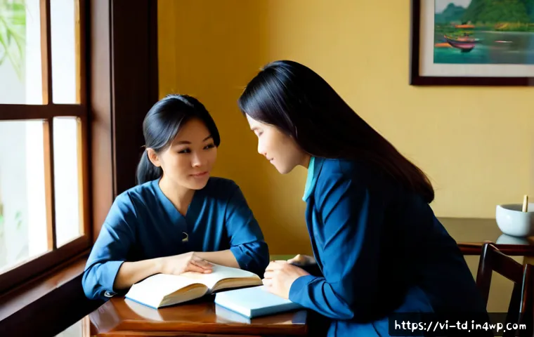 Home 17 자서전적 치료법을 위한 저자 추천 도서 - Photorealistic Vietnamese therapist’s office, a compassionate middle-aged Vietnamese woman seated be...